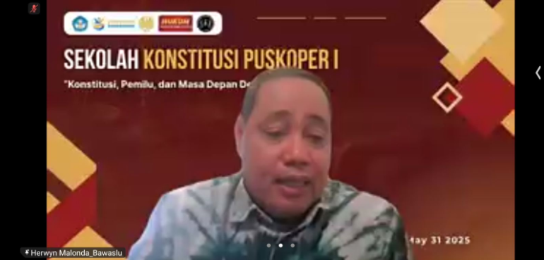 Anggota Bawaslu Herwyn JH Malonda dalam dalam Peluncuran dan Pengenalan Learning Management System (LMS) Bawaslu: Transformasi Pembelajaran Berbasis Teknologi, secara daring pada Rabu (28/5/2025).
