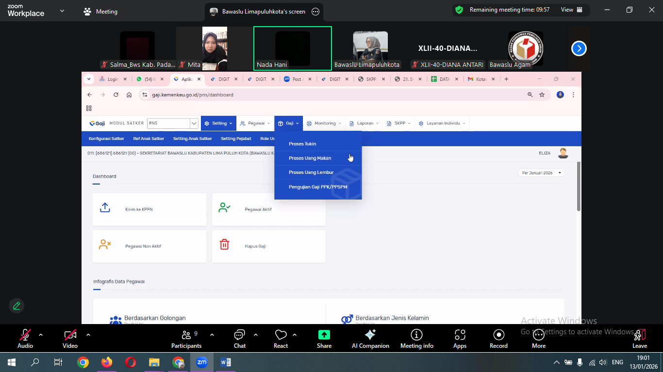 Bawaslu Kabupaten Padang Pariaman menghadiri pertemuan daring melalui Zoom Meeting pada Rabu (14/1/2026)