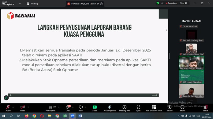 Rapat koordinasi yang diselenggarakan oleh Biro Keuangan dan Barang Milik Negara (BMN) Bawaslu RI