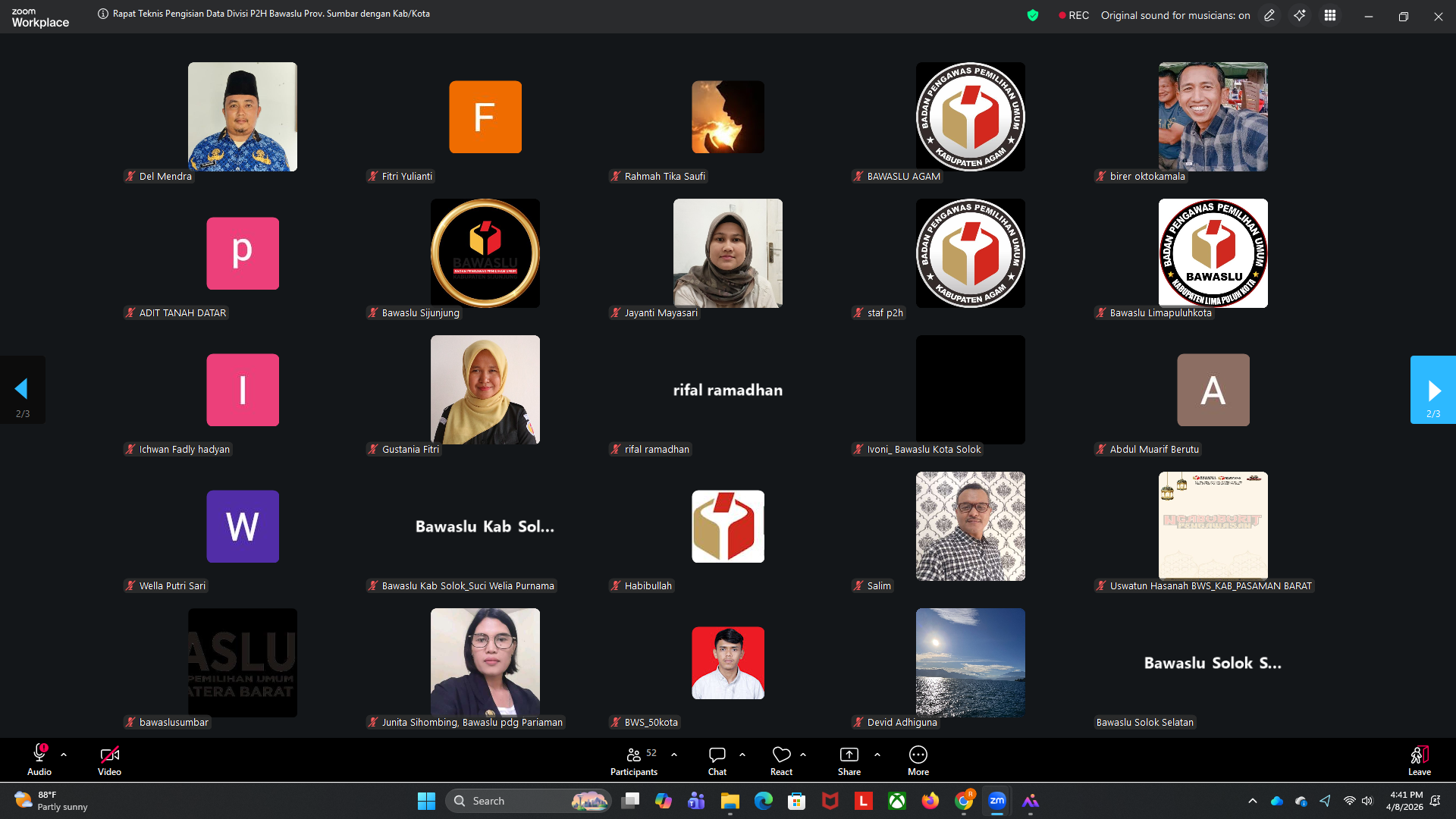 Tingkatkan Profesionalitas Pelaporan, Bawaslu Padang Pariaman Ikuti Rapat Teknis P2H Secara Daring