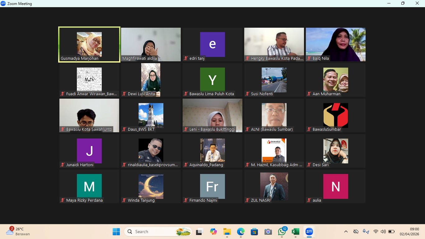 Bawaslu Padang Pariaman Ikuti Rapat Daring Sosialisasi Perjanjian dan Evaluasi Kinerja
