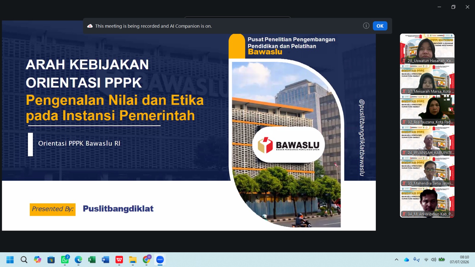 PPPK Bawaslu Padang Pariaman Ikuti Hari Pertama Orientasi Distance Learning Kelas II