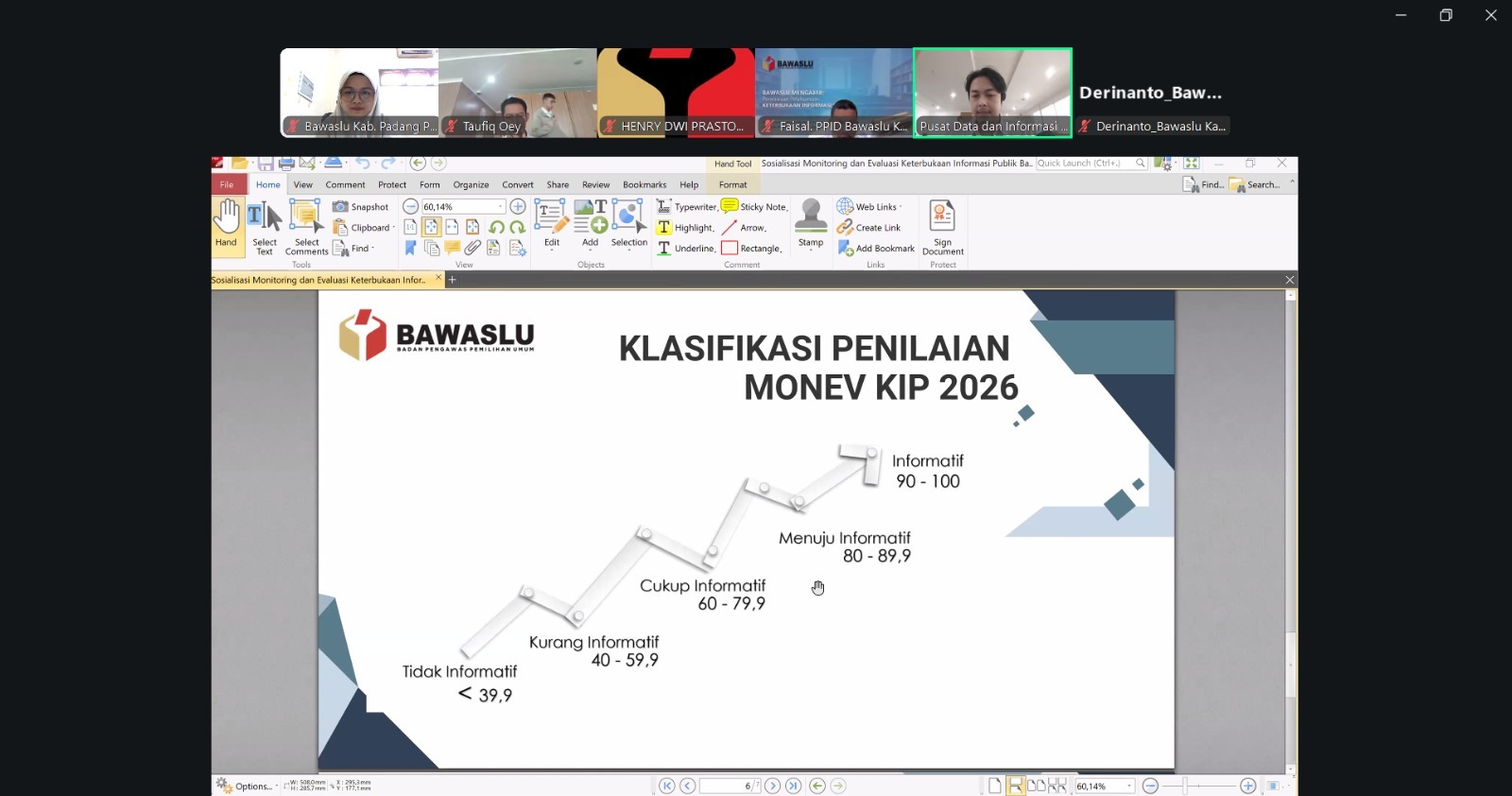 Bawaslu Padang Pariaman Ikuti Sosialisasi Monitoring dan Evaluasi Keterbukaan Informasi Publik Tahun 2026