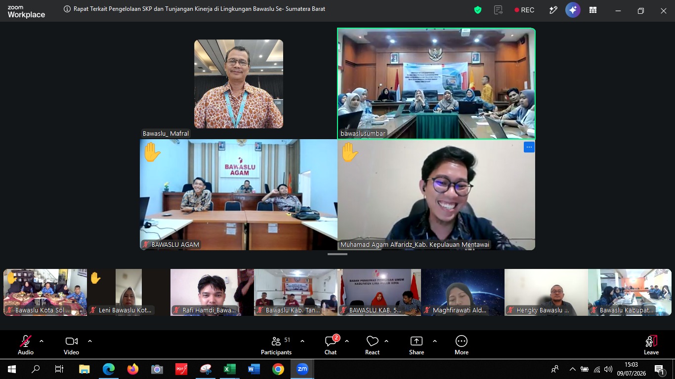 Sekretariat Bawaslu Padang Pariaman Ikuti Zoom Meeting Pengelolaan SKP dan Tunjangan Kinerja