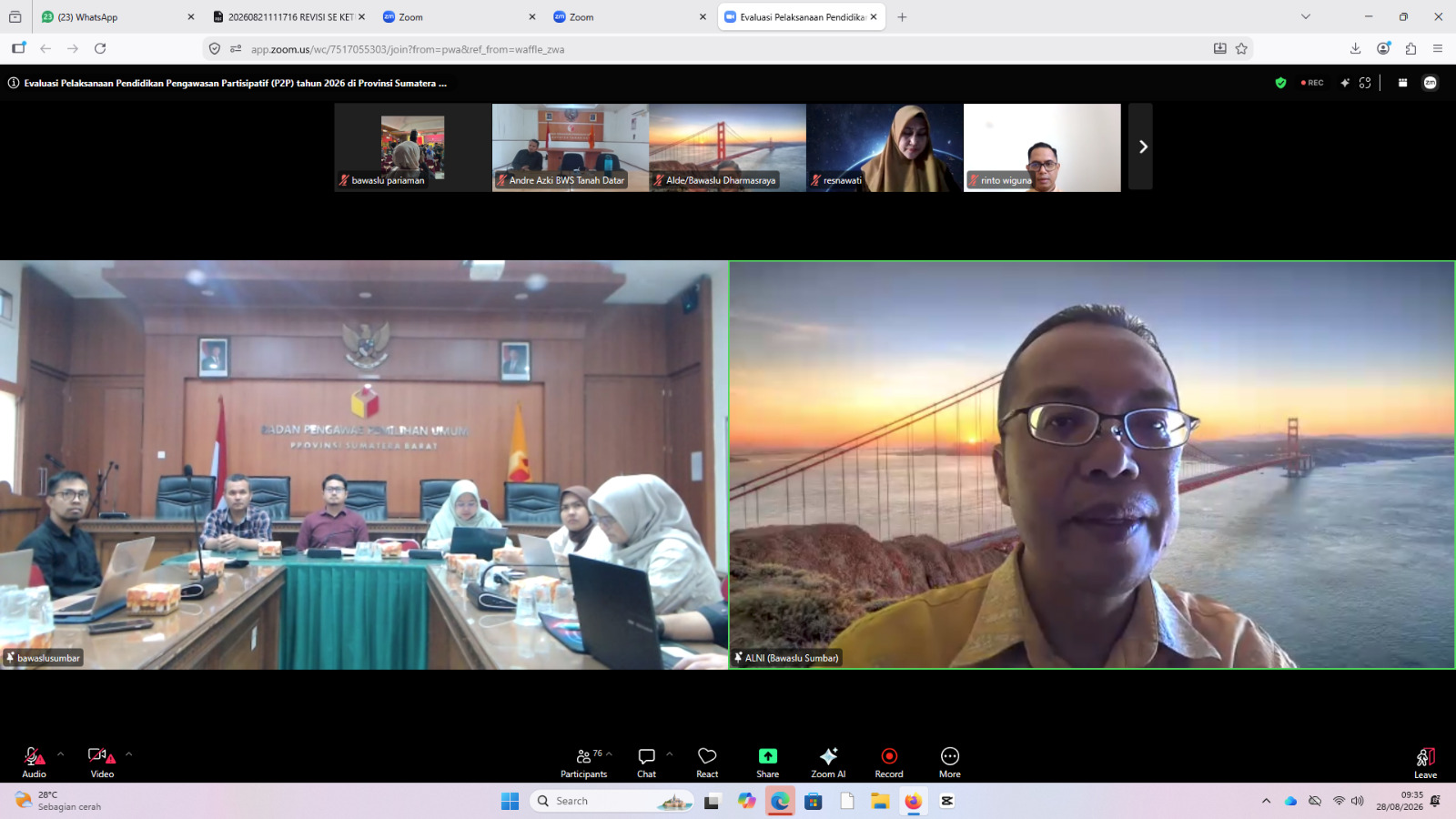 Kegiatan zoom meeting bersama Bawaslu Provinsi Sumatera Barat