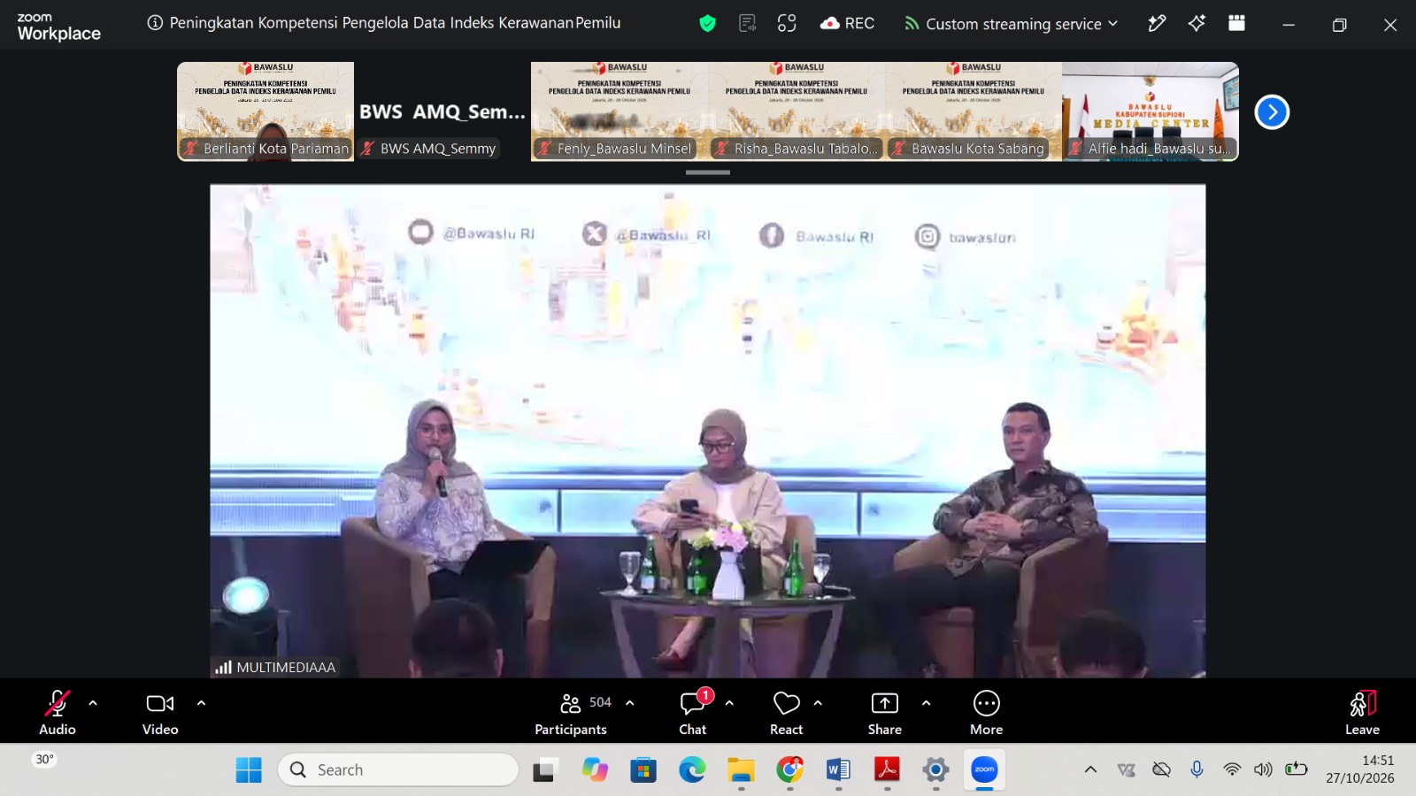 Bawaslu Padang Pariaman mengikuti kegiatan Peningkatan Kompetensi Pengelola Data Indeks Kerawanan Pemilu secara daring melalui media zoom meeting yang bertempat di Kantor Bawaslu Padang Pariaman, Selasa(27/10). 