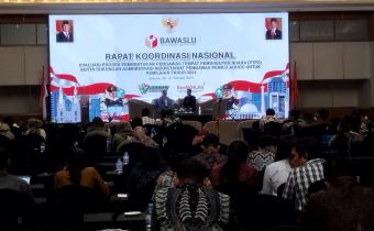 Rapat Koordinasi Nasional Evaluasi Proses Pembentukan PTPS Serta Dukungan Administrasi Sekretariat Pengawas Pemilu Adhoc Untuk Pemilihan Tahun 2024 di Grand Sahid Jaya , 28-31 Oktober 2024.