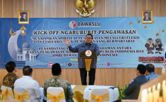 Ketua Bawaslu Rahmat Bagja saat Kick Off Ngabuburit Pengawasan di Jakarta, Senin (3/3/2025).